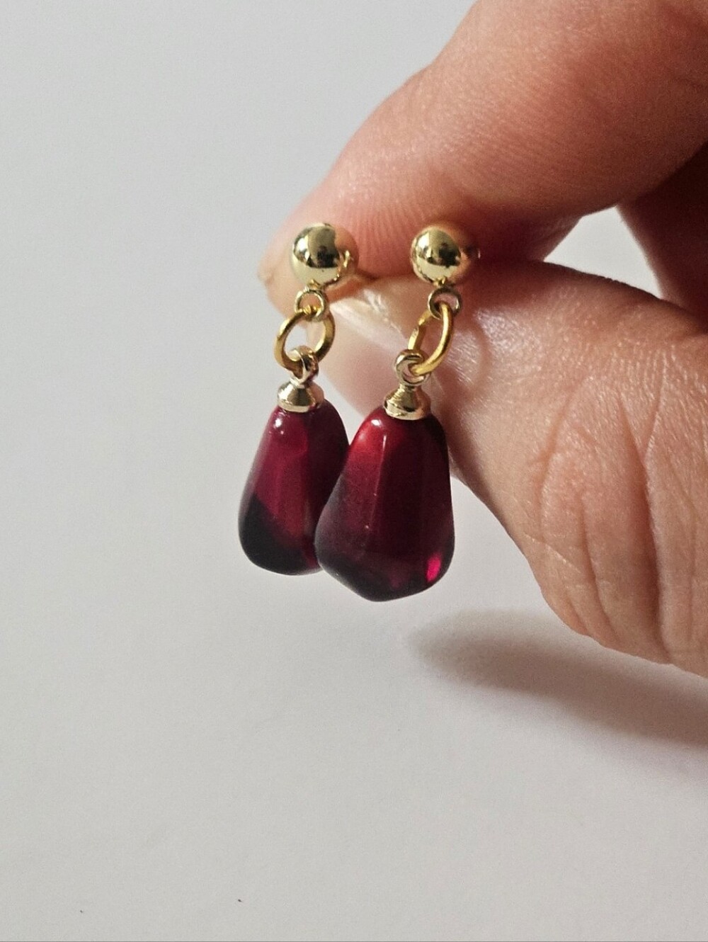 Gold and Pomegranate Seed Teardrop Dangle Earrings